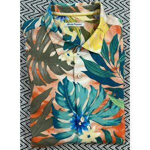 Tommy Bahama XXL Men's Hawaiian Shirt With Tropical Floral Print & Pocket